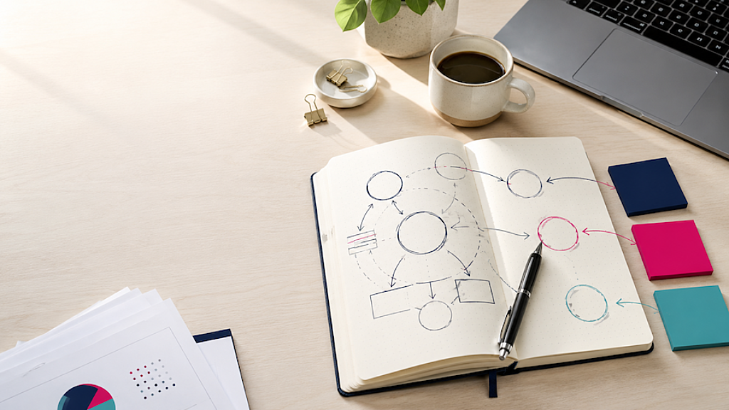 Creative workspace with flowchart design